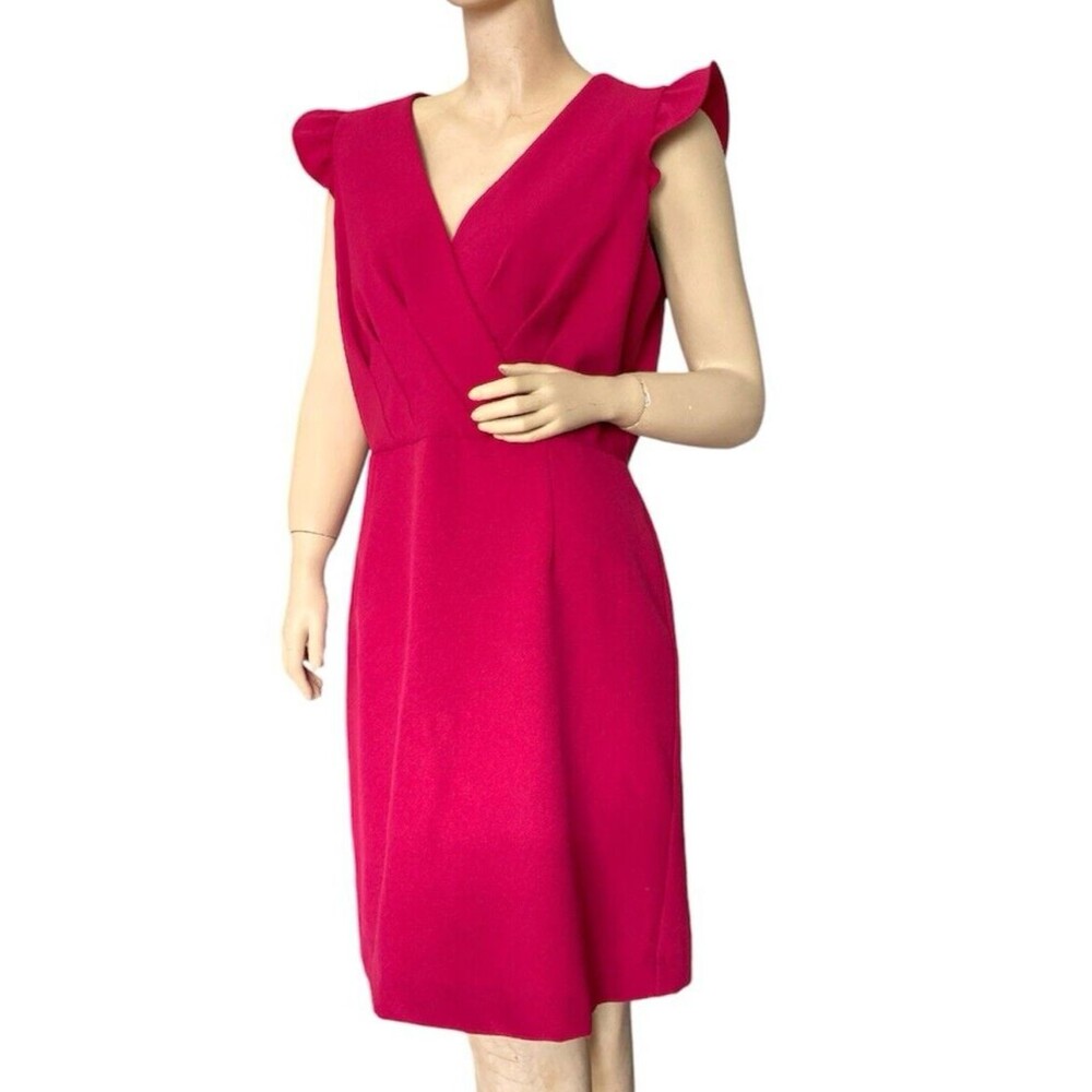 Chetta B Women's Size 12 Solid Wine V-Neck Cap Sleeve Midi Dress EUC